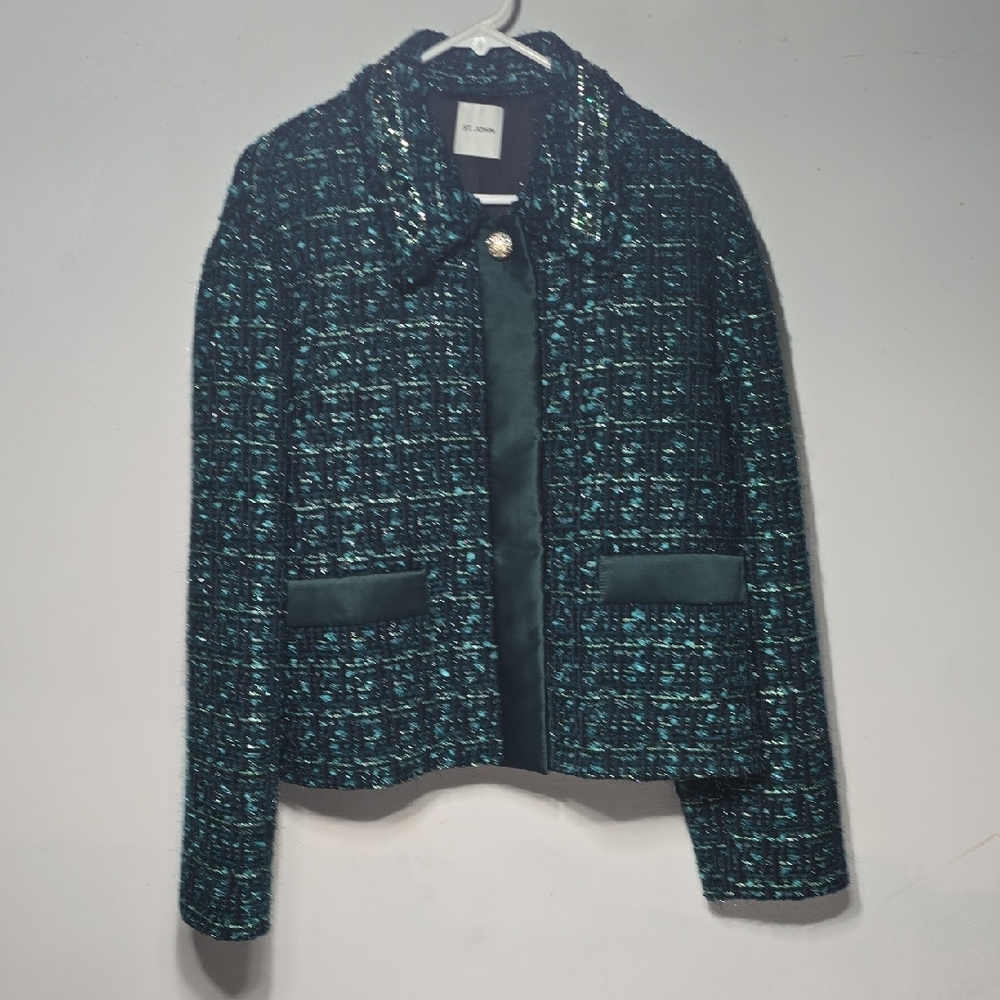 St John Couture Evening Metallic Twill Tweed Jacket